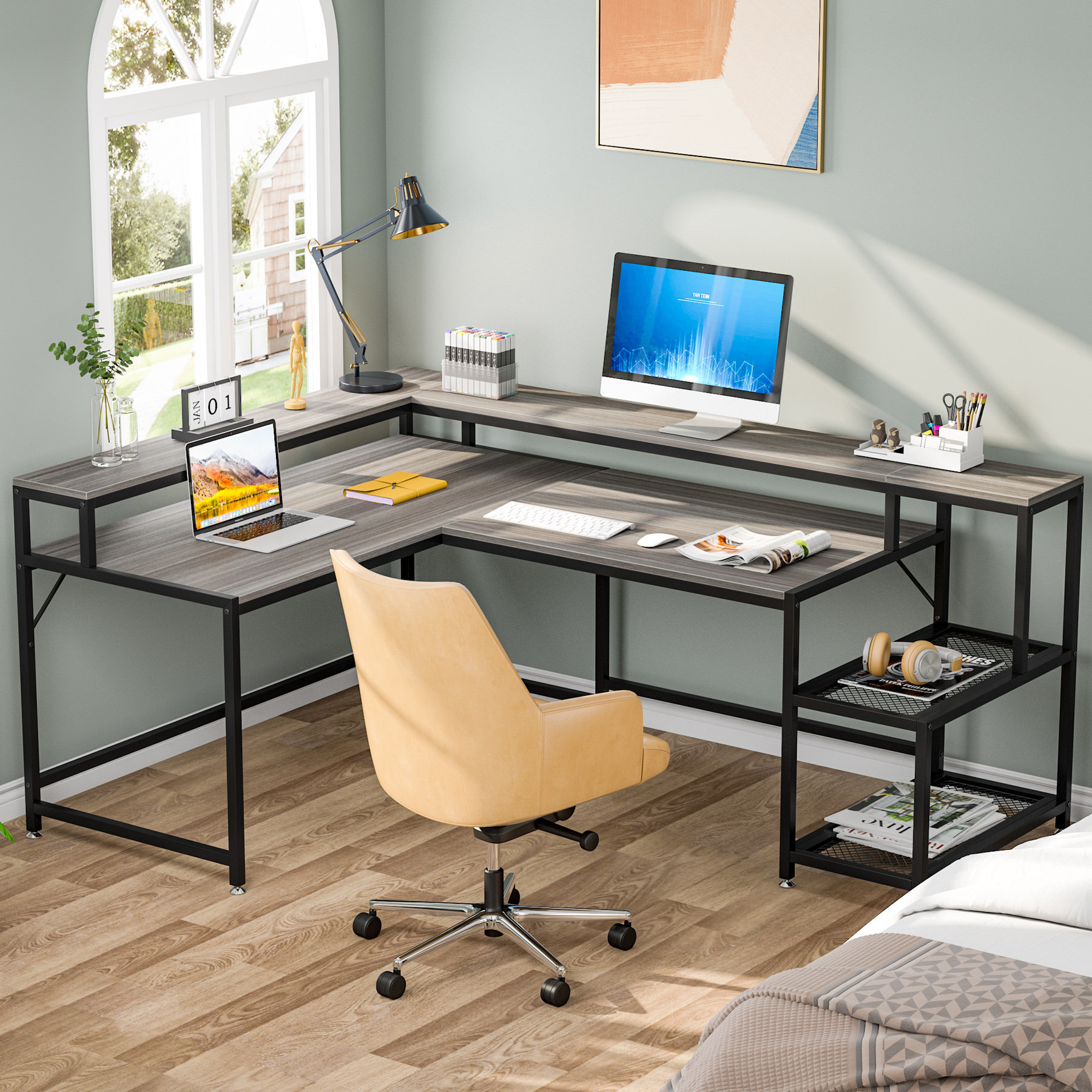 17 Stories Vischer Reversible LShape Desk & Reviews Wayfair