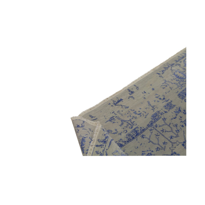 Tapis gris et bleu marine noué à la main de haute qualité