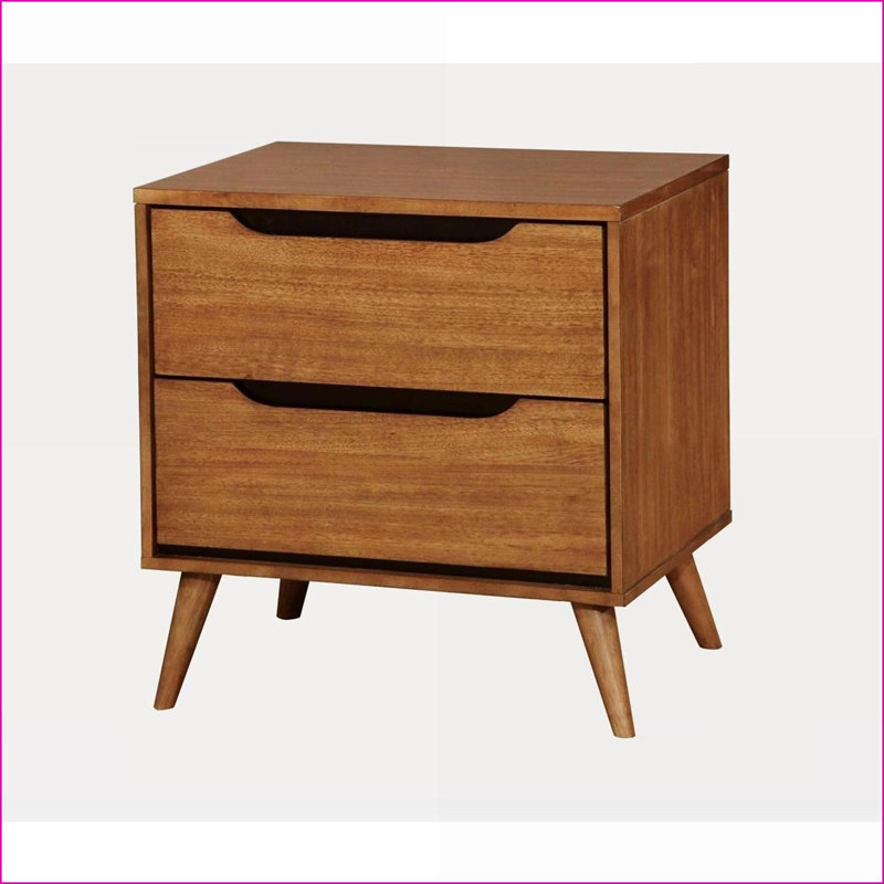 Table de chevet 2 tiroirs Mid-Century, Beige