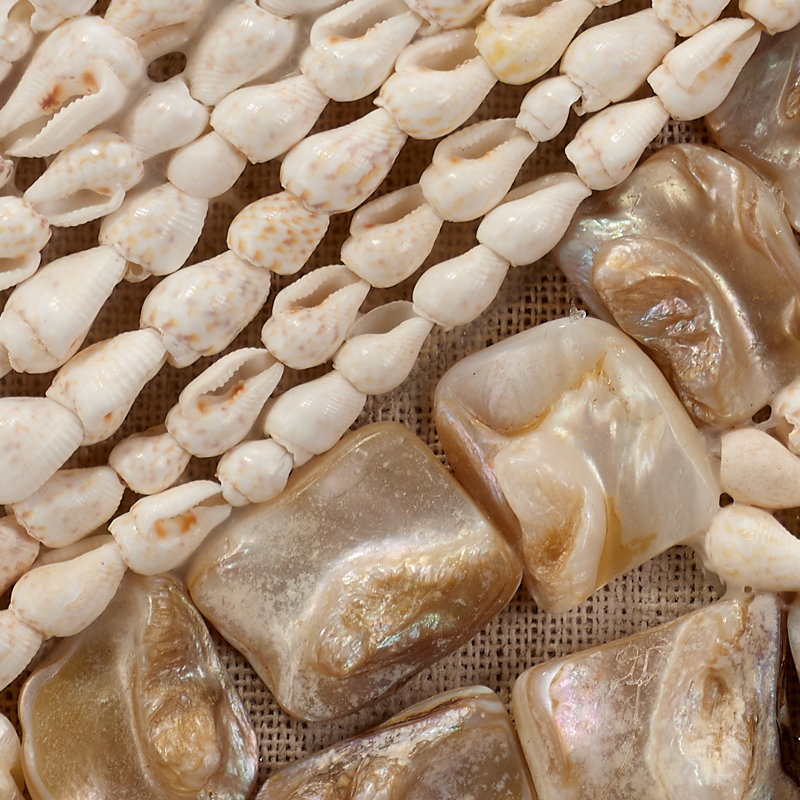 Handcrafted Beige Shell and Linen Shadowbox Wall Art
