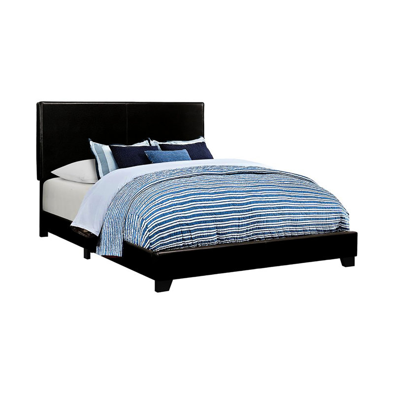 Structure de lit moderne en similicuir noir avec un profil complet épuré et élégant pour un espace de chambre à coucher élégant et relaxant
