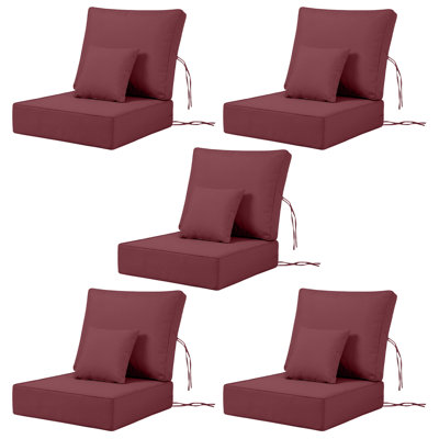 Coussins de chaise d'extérieur 24 x 24 x 6 pouces, ensemble de 5 coussins de remplacement pour l'extérieur, coussins de dossier et de siège pour meubles d'extérieur, coussins de chaise de patio résistants aux intempéries avec housse et sangles amovibles, rouge