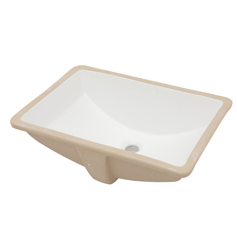 21.5"X15" White Ceramic Rectangular Undermount Bathroom Sink With Overflow