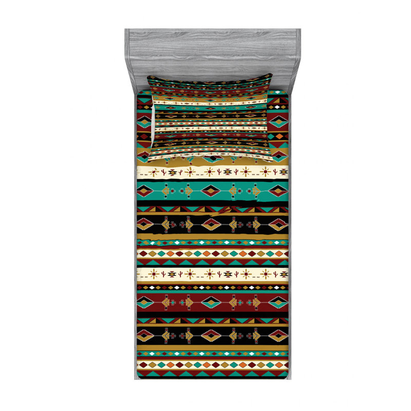 Microfiber Geometric Sheet Set, Twin XL Sheet Set with Fitted Sheet