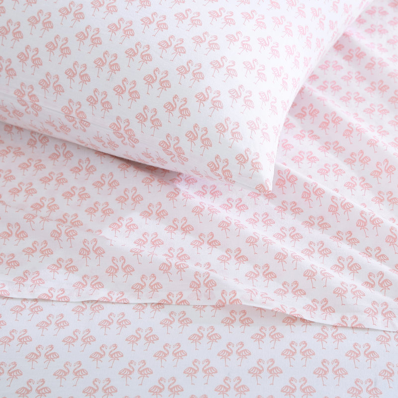 Queen Pink Cotton Percale Printed Sheet Set