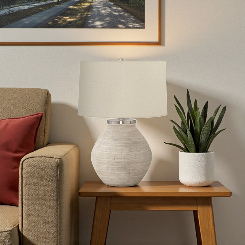 Aras Concrete & Beige Shade Metal Table Lamp, 24.77'' H X 17.78'' W X 17.78'' D