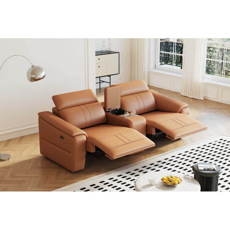 Power Loveseat Recliner Sofa, Reclining Sectional Sofa With Adjustable Headrest & Power Recline, Breathable Leather With Storage Console & USB Ports, Easy Assembly Living Room Furniture Sets