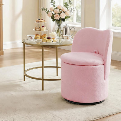 Sherpa 360° Swivel Vanity Chair with Storage, Upholstered Makeup Chair with Backrest, Barrel Accent Chair for Bedroom Living Room Dining Room