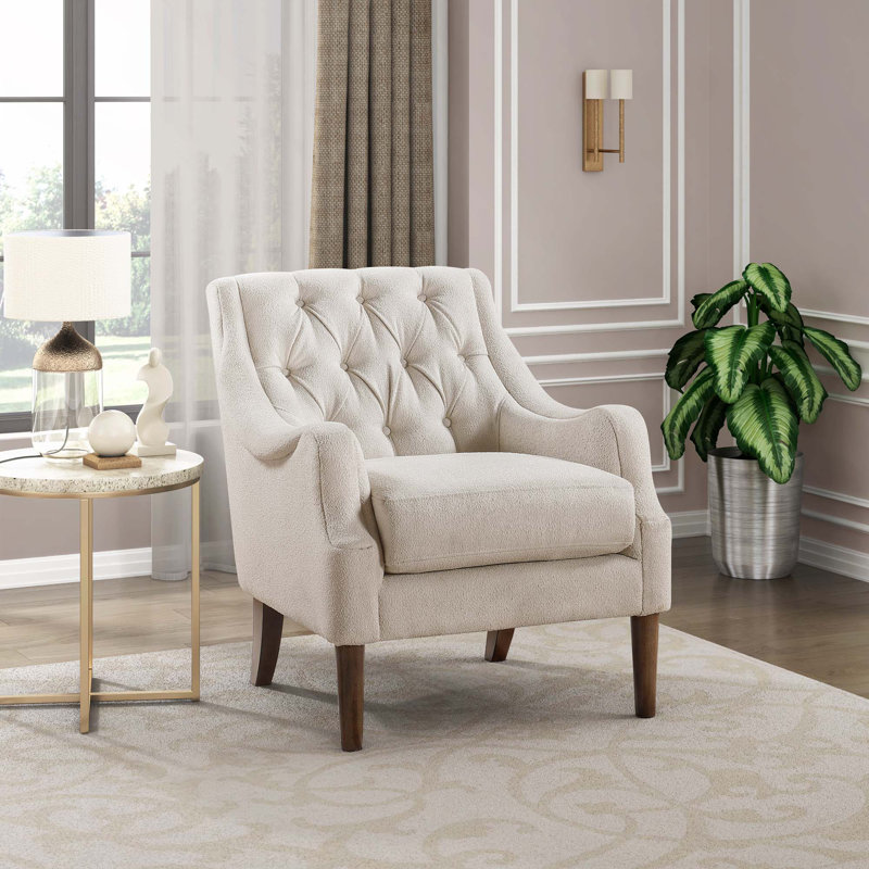 Discus 30.5" Modern & Contemporary Accent Chair - Boucle Accent Chair Supportive Pocket Coil Seating, Elegant Button-Tufted Back