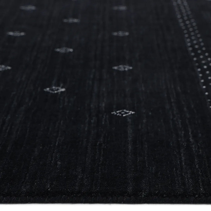 Simi Hand Knotted Cotton/Wool Southwestern Area Rug, Runner 2'6" x 8', Black