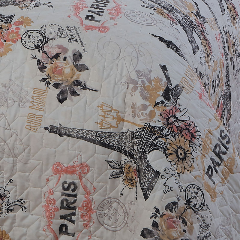 Queen Coral Red Microfiber Paris Themed Bed in a Bag Set