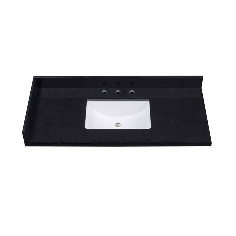 Bravon 49. Comptoir-lavabo en granit noir Galaxy avec lavabo blanc, 49", Bol simple