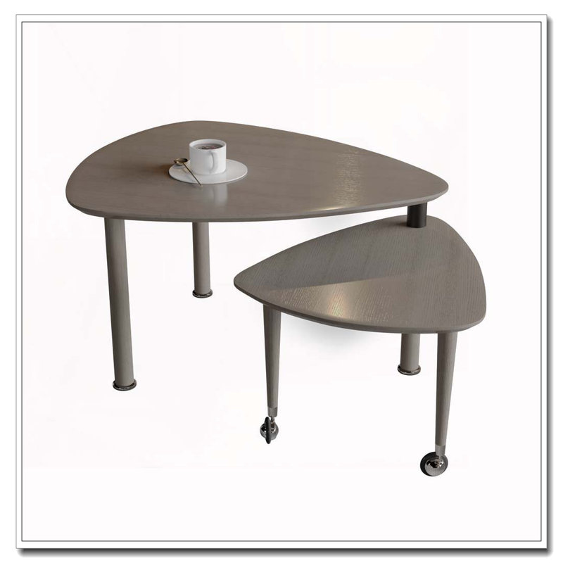 Table basse rotative avec pieds en bois d'hévéa massif, Marron foncé, Marron foncé