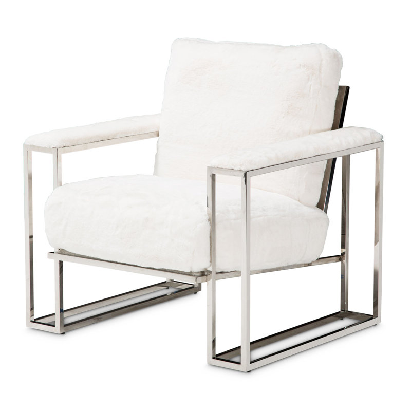 Astro 35.75'' White Contemporary Metal Faux-Fur Accent Chair