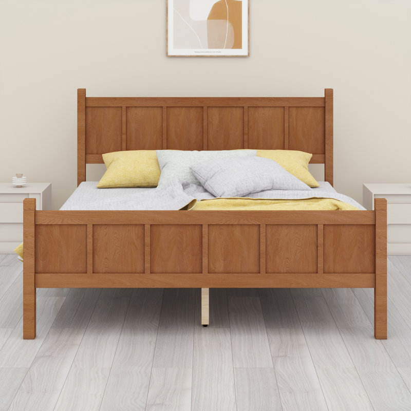 Lit plateforme, tête de lit et pied de lit style Shaker & Farmhouse, Grand lit, Noyer clair