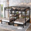 Lit superposé triple moderne en métal Quorin avec escaliers de rangement, tablettes et poste de travail intégré-126227847