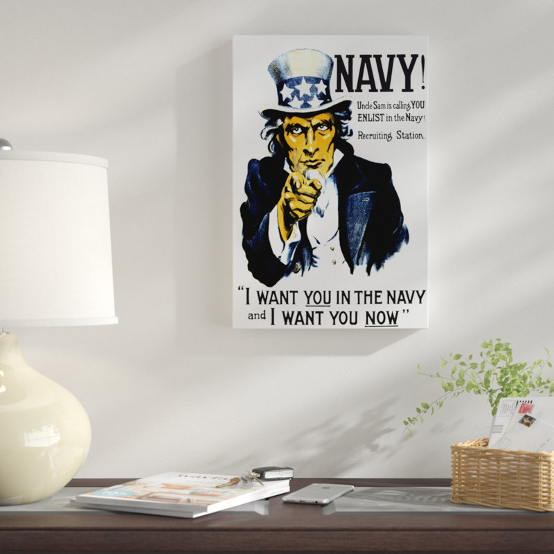«Vintage War» par Uncle Sam, pointant vers le lecteur, affiche vintage sur toile, H 32 po x l 24 po x P 1 po, Blanc
