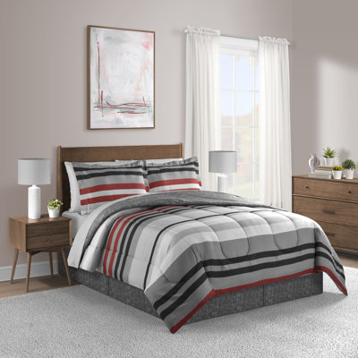 Lanwood Home Xavier Stripe 8-Piece Microfiber Comforter Set