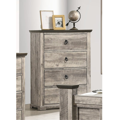 1Pc Contemporary Rustic Gray Two-Tone Finish Four Drawers Chest Metal Pull Knobs Wooden Bedroom Furniture