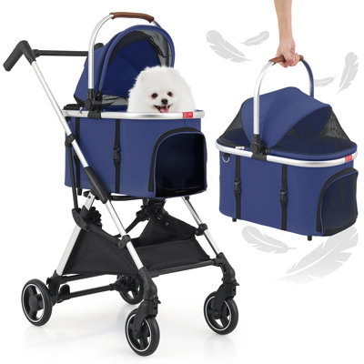 3-In-1 Pet Stroller, Foldable Dog Cat Jogger Stroller With Detachable Carrier, Multi-Angle Handle