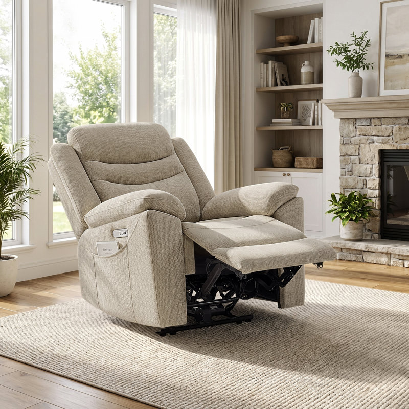 Fauteuil inclinable électrique surdimensionné en chenille avec dossier épais et accoudoirs larges pour le salon