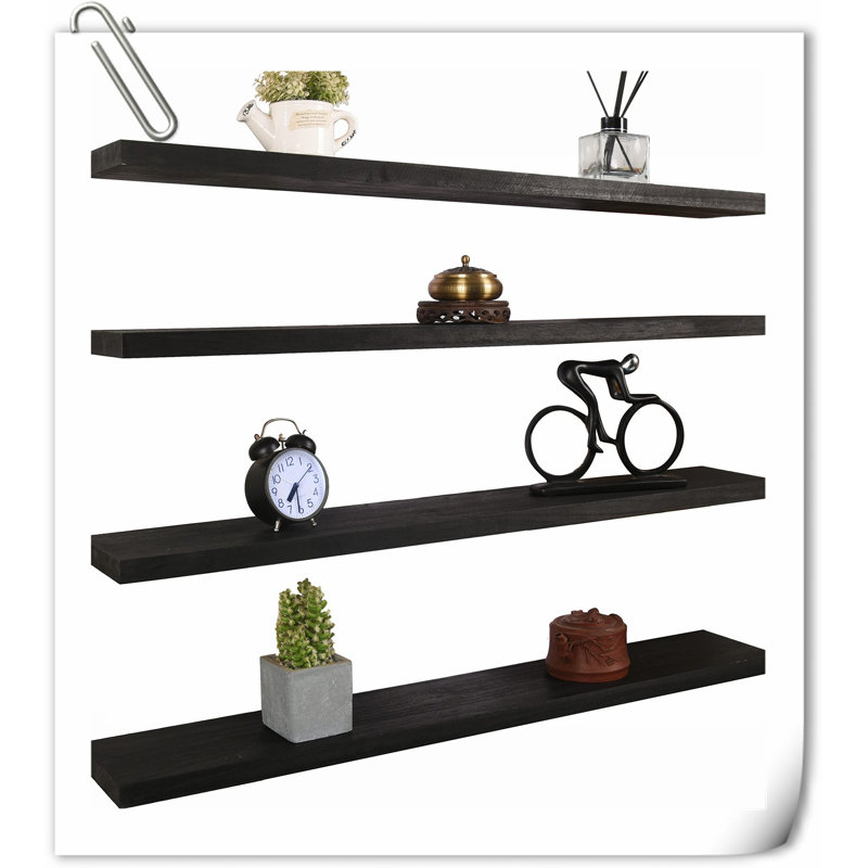 Wimer 3 Piece Solid Wood Floating Shelf, Black