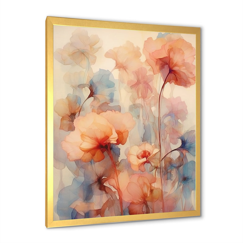«Blue and Orange Geranium Collage Expression I», reproduction sur toile, Cadre doré simple, H 32 po x l 24 po x P 1 po