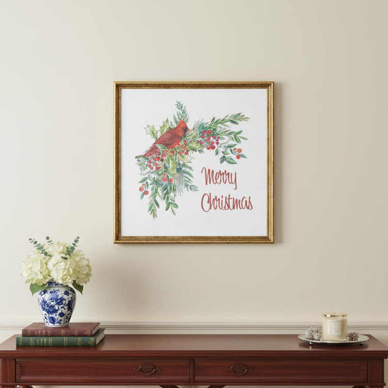 Art mural encadré «Merry Christmas Cardinal»