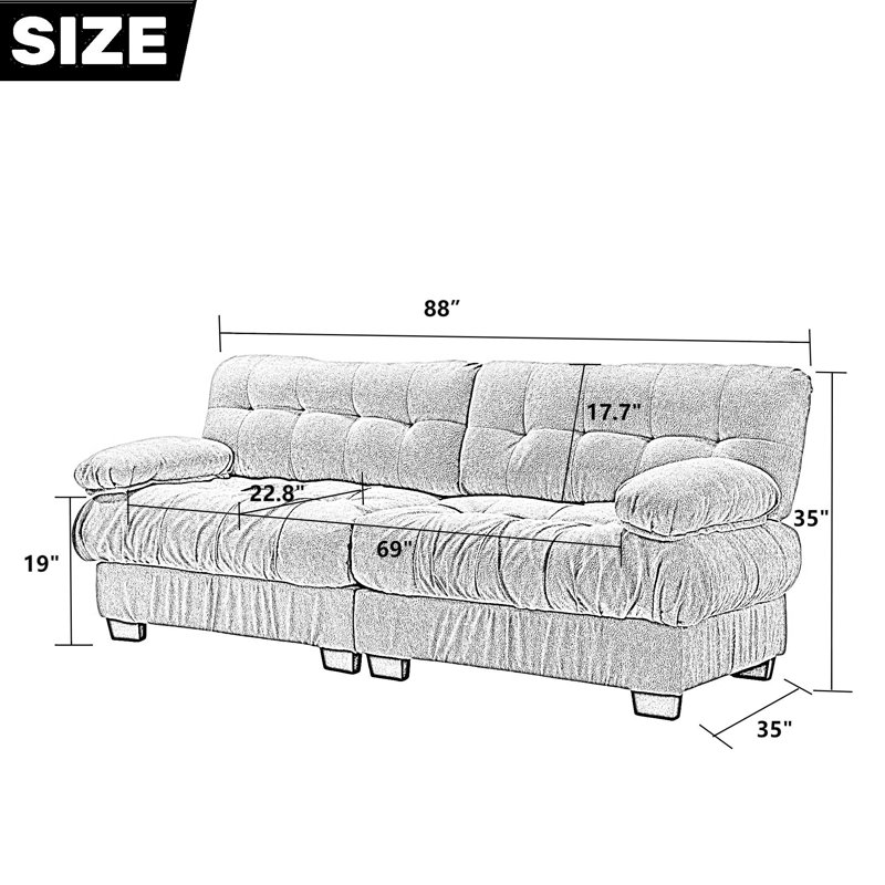 Causeuse en flanelle 88 po Geneveve, Marron clair