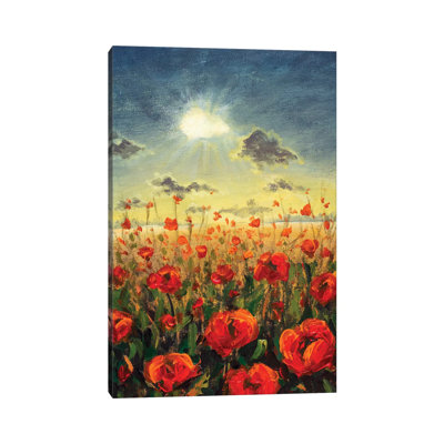 Field Of Red Poppies by Valery Rybakow - Wrapped Canvas Painting