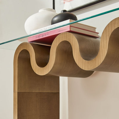 Ondine Glass Top 50" Console Table In Spiced Apple