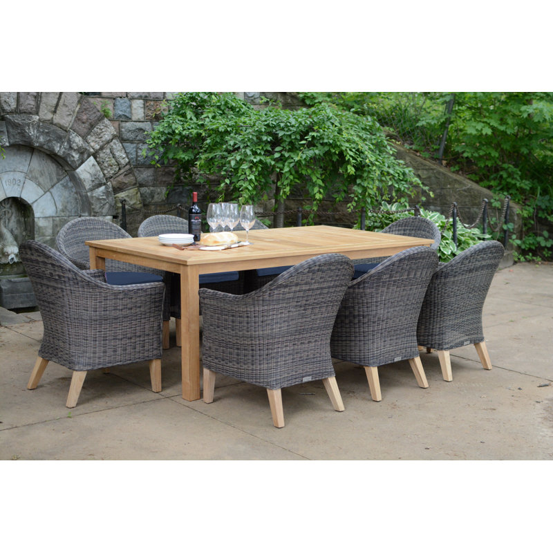 Vienna Wicker Outdoor Dining Armchair, Brown, Canvas Navy Sunbrella® Canvas