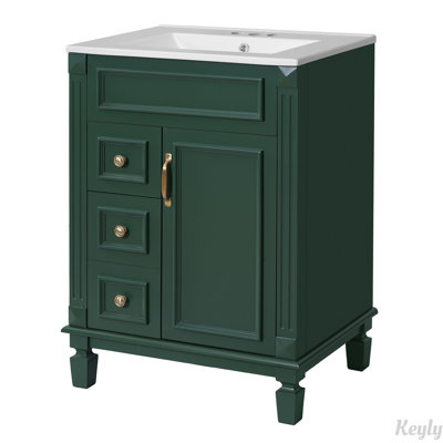 Meuble-lavabo 24 po avec lavabo en céramique, 2 tiroirs et tablette réglable