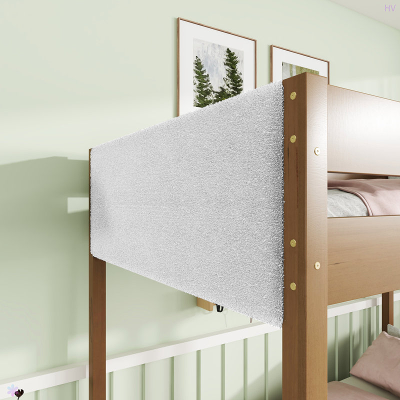 Twin Over Twin Bunk Bed, Upholstered Bunk Bed Frame With Ladder, Safety Guardrails,Rubber Wooden,Teddy Fleece Fabric Headboard/Footboard