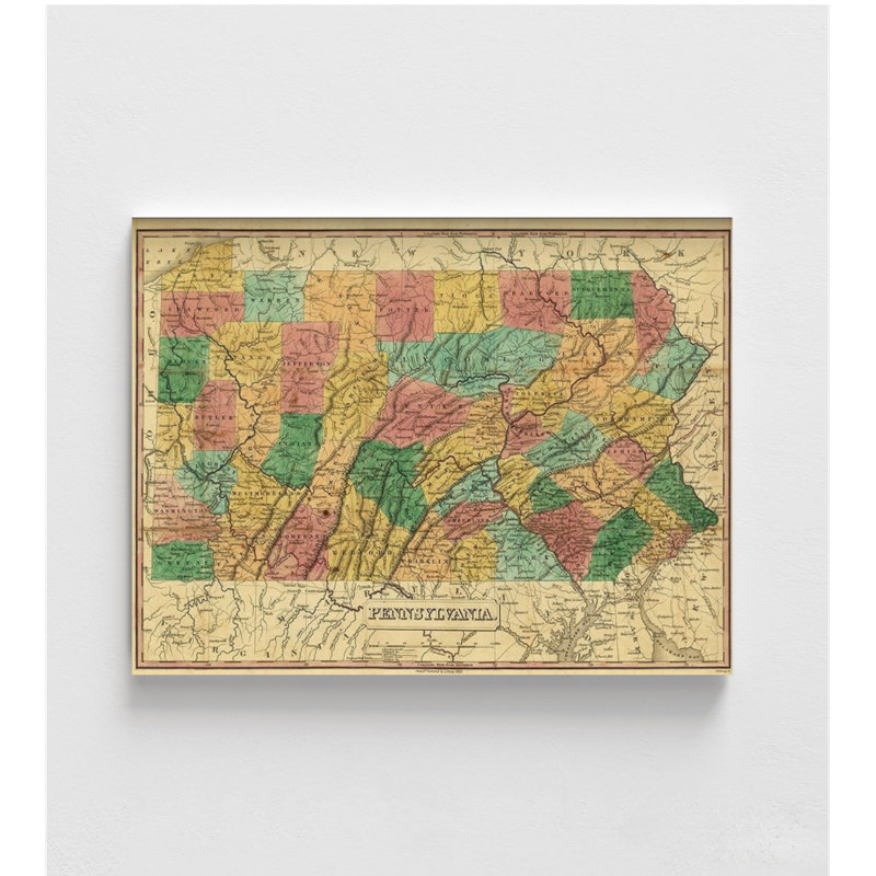Impression de carte de la Pennsylvanie, impression de carte encadrée, impression de carte de l'État des États-Unis, impression d'art de la Pennsylvanie, art mural États-Unis, art mural encadré