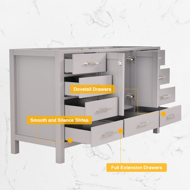 Zenith 60'' Single Bathroom Vanity With Engineered Stone Top, Brushed Nickel, Gray