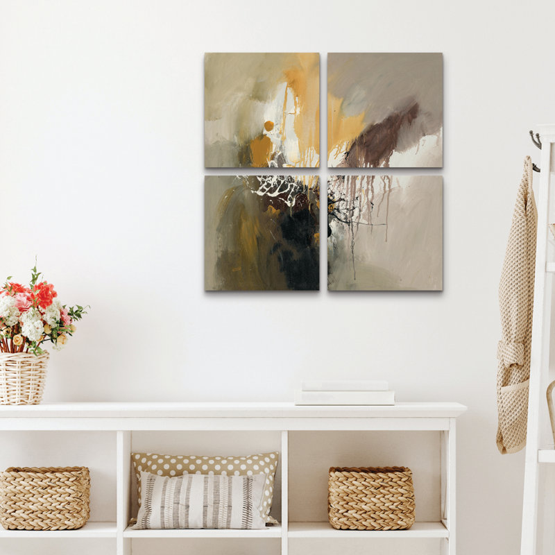Ensemble de 4 panneaux d'art mural - "Abstract I", art mural sur toile pour le salon, la chambre à coucher ou le bureau 