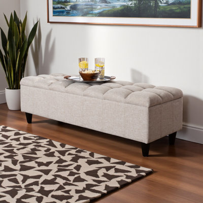 Seline Tufted Storage Ottoman Bench in Beige Fabric Upholstery, 15.16" H X 47.87" W X 15.82" D