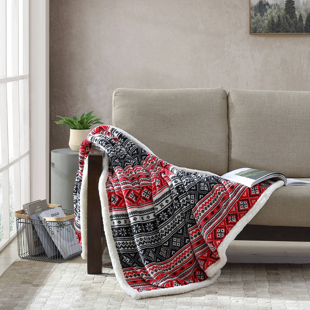 Eddie Bauer Printed Plush Fleece/Sherpa Throw Blankets Eddie Bauer Color/Pattern: Classic Fair Isle Black