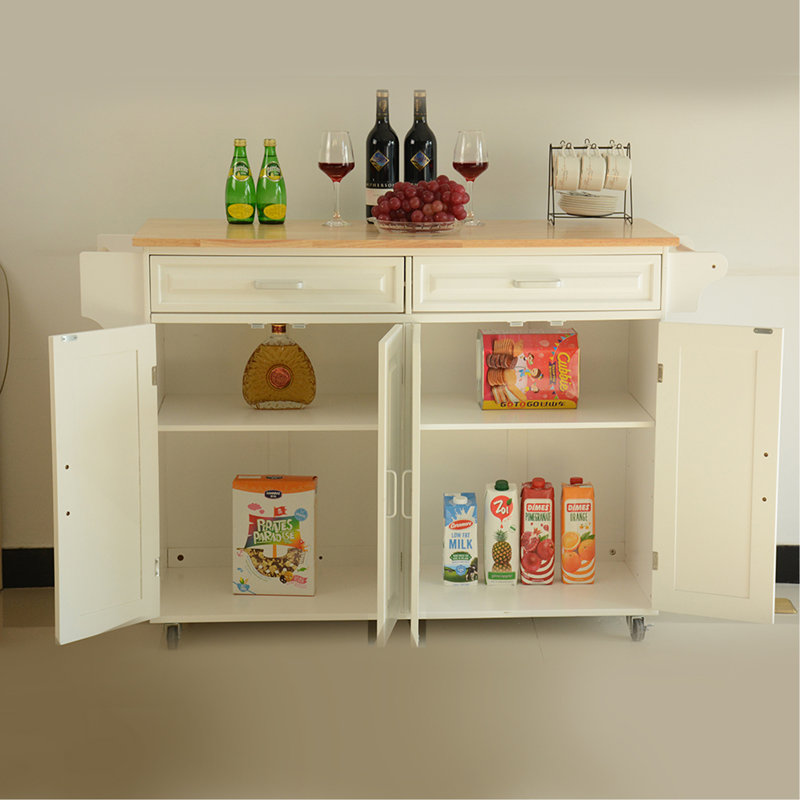 Kitchen Island & Kitchen Cart, Mobile Kitchen Island, Rubber Wood Top, Big & Adjustable Shelf Inside Cabinet For Different Utensils, Luxury Design Fits Party At Different Site.