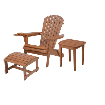 Valdese Pine Foldable Outdoor Adirondack Chair With Ottoman