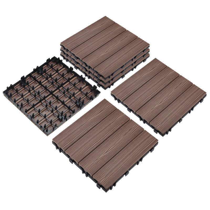 Russet Canyon Brown Wood Composite Square Deck Tiles, 12-Inch, 6-Pack