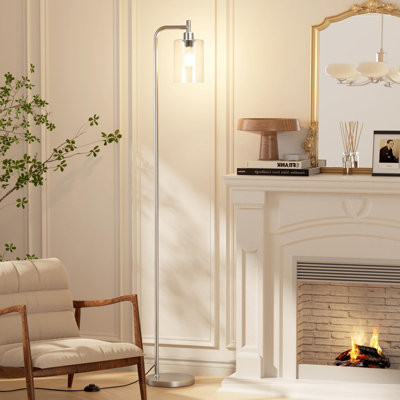 Floor Lamps For Living Room - Industrial Standing Lamp With Glass Shade, Modern Floor Lamp With Led Bulbs