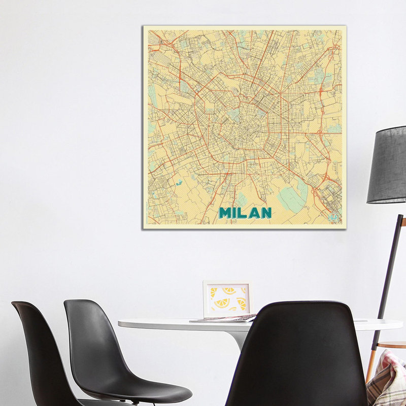 Milan Retro Urban Blueprint Map by Hubert Roguski - Wrapped Canvas Print, 93.98 cm H x 93.98 cm W x 3.175 cm D