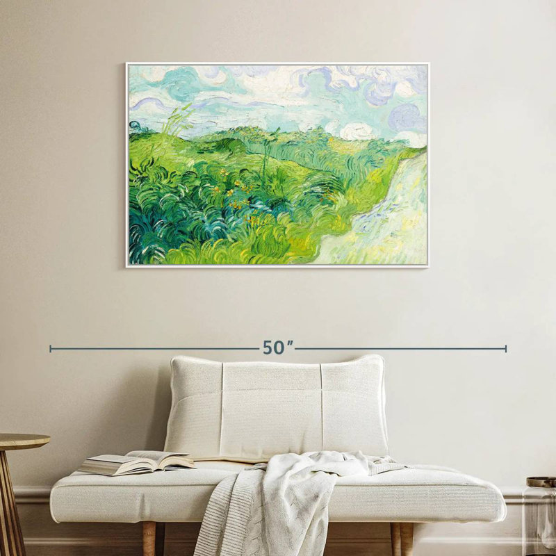 Champ de blé vert Auvers, Cadre flottant blanc, 40 po x 27 po