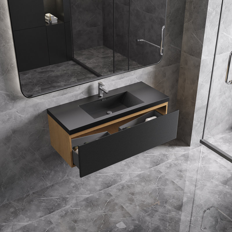 Dhruven 48 Inch Fully Assembled Single Floating Bathroom Vanity With Solid Surface Sink