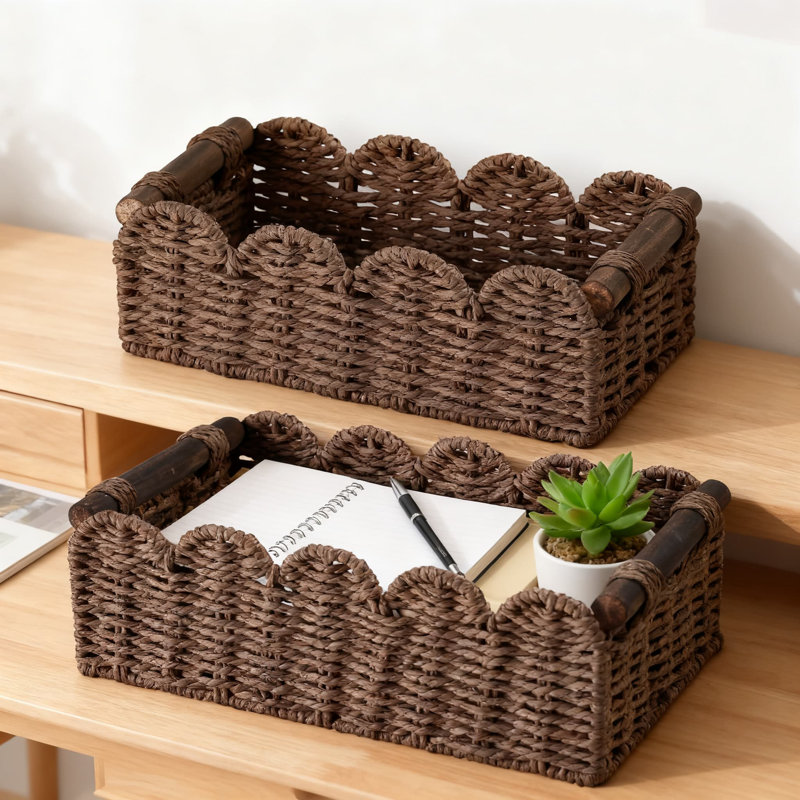 Panier de rangement en corde de papier fait à la main, bac de rangement polyvalent pour débardeur de salle de bain, salon, cuisine et bureau