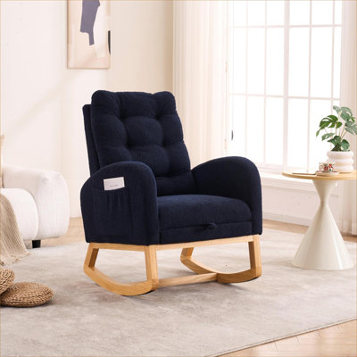 Chaise berçante rembourrée Teddy FlowLuxe pour chambre de bébé et salon avec dossier haut et repose-pieds