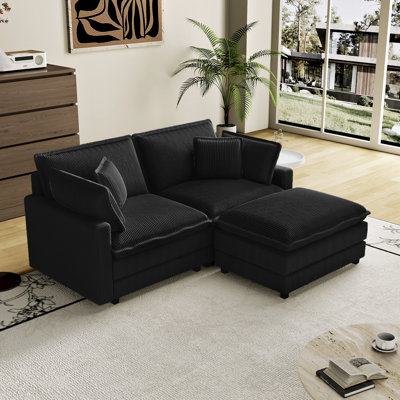 3 - Seat Black With 4 Pillows, Deep Wrapping And Removable , Modular Sectional For Living Spaces, Featuring Solid Wood High End Corduroy Wrapped Pillows Ideal Room, Bedroom Apartment, Frame