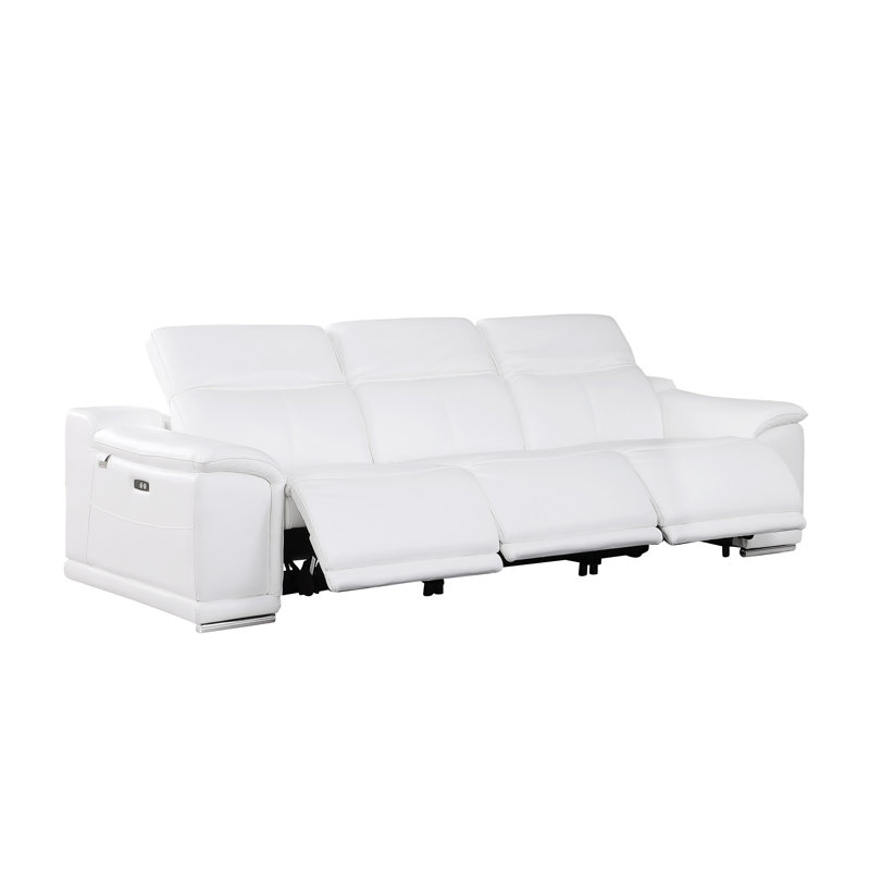 Monza Power Recline Top Grain Italian Leather Sofa, White